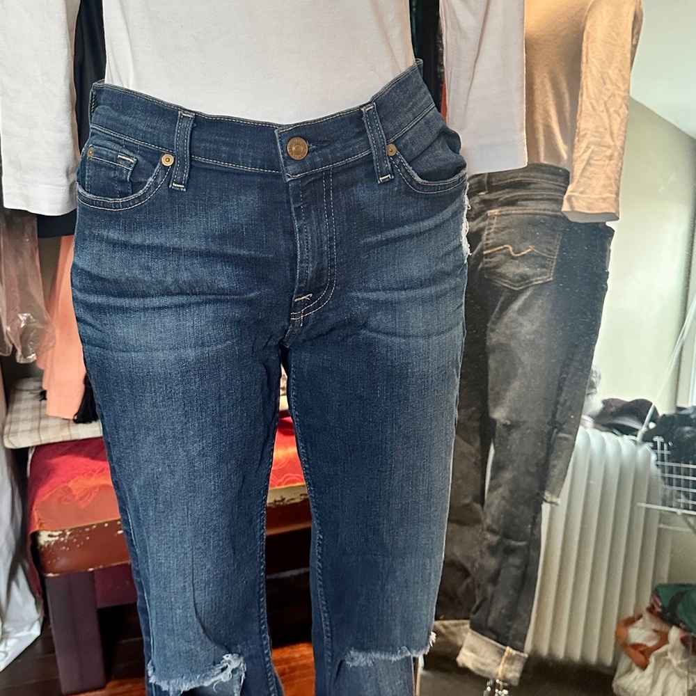 7 For All Mankind Dark Blue Straight Leg Jeans